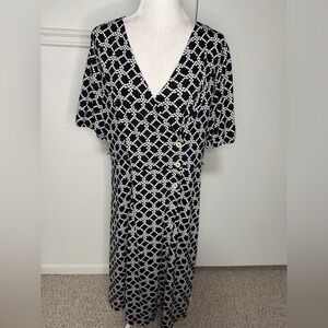 Talbots Black and White Patterned Midi Dress size XL
